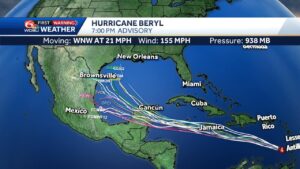 hurricane Beryl weather map